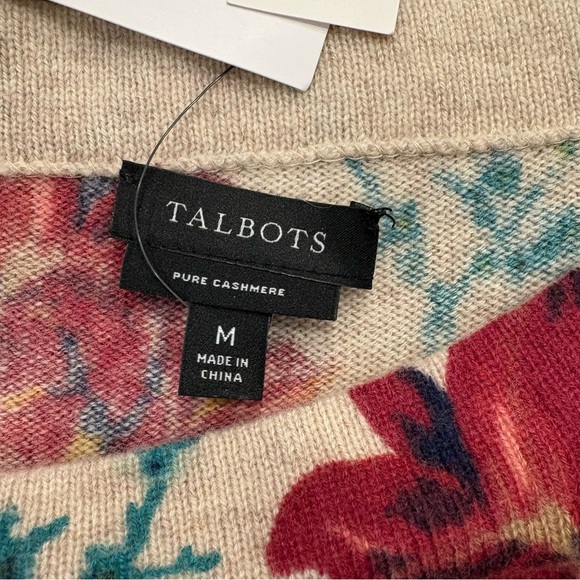 Talbots Audrey Splendid Floral 100% Cashmere Sweater 3/4 Sleeve Size Medium NWT - Picture 8 of 12